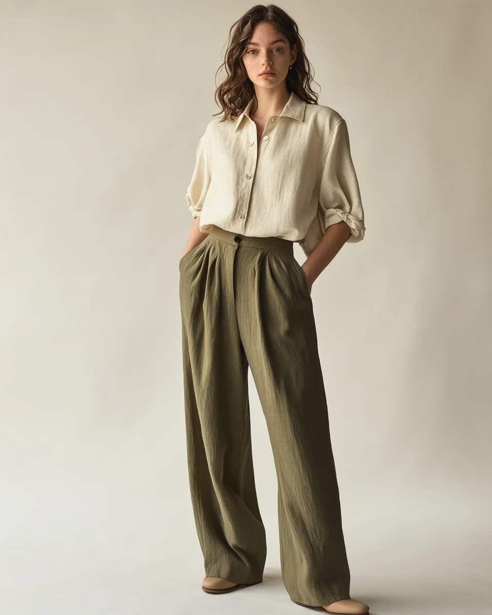 On-model e-commerce clothing photo on light grey seamless — Rockland MA