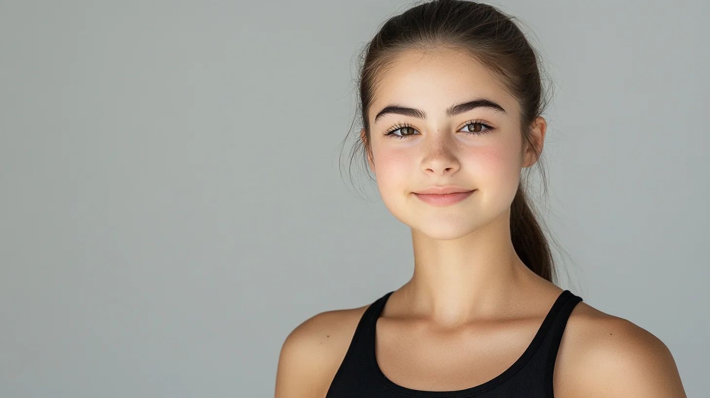 Dance audition headshot at Photography Shark studio near Boston — dancer in a clean fitted top against a neutral backdrop with even studio lighting