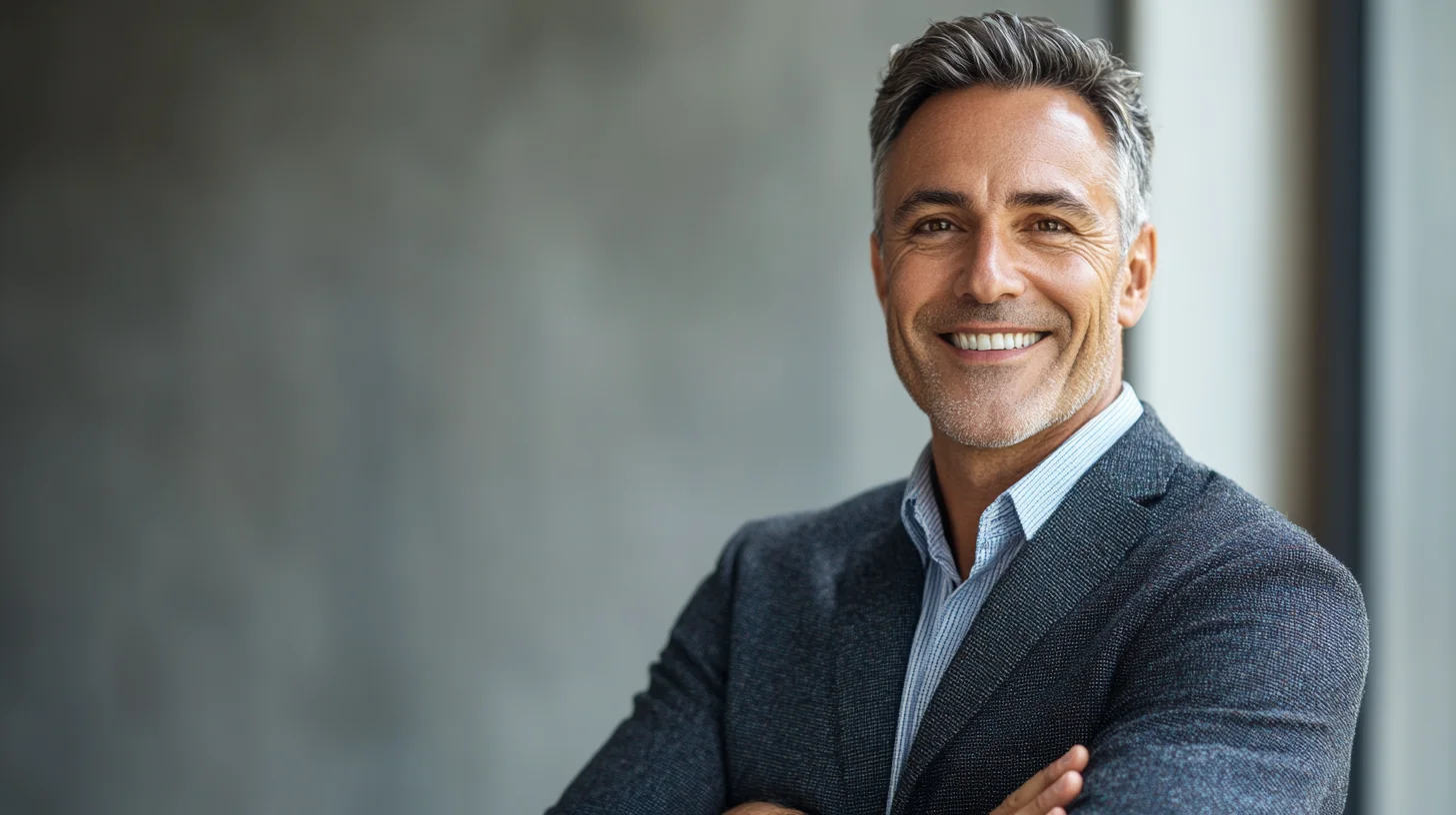 Updated professional headshot session at Photography Shark studio — clean executive register, current likeness for LinkedIn refresh after a body change