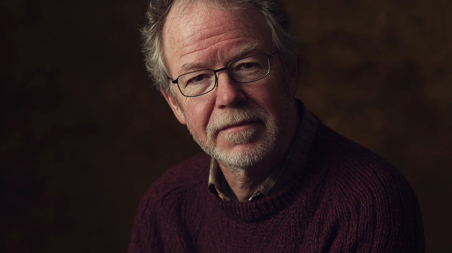 Men's headshot wardrobe example — a burgundy knit sweater layered over a plaid collared shirt, showing how texture reads on camera