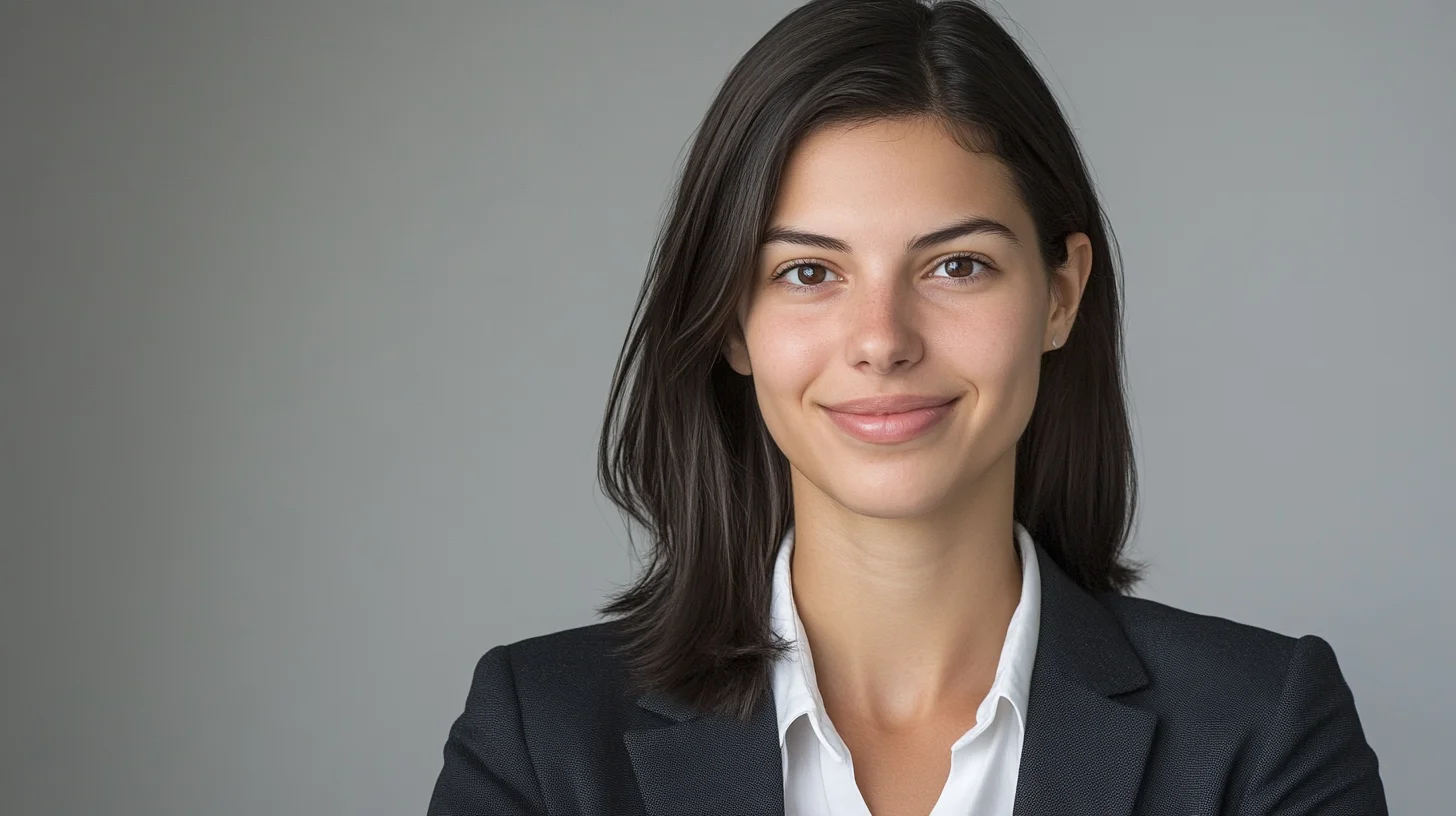 MBA application headshot at Photography Shark studio near Boston — candidate in business professional attire, neutral background, even lighting