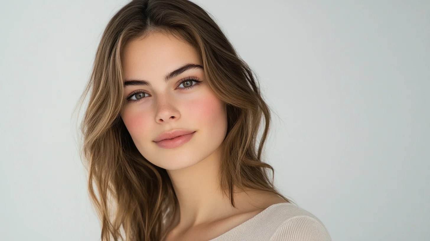 Boston modeling headshot session at Photography Shark studio — agency-submission style female model, clean clamshell strobe lighting, white seamless backdrop