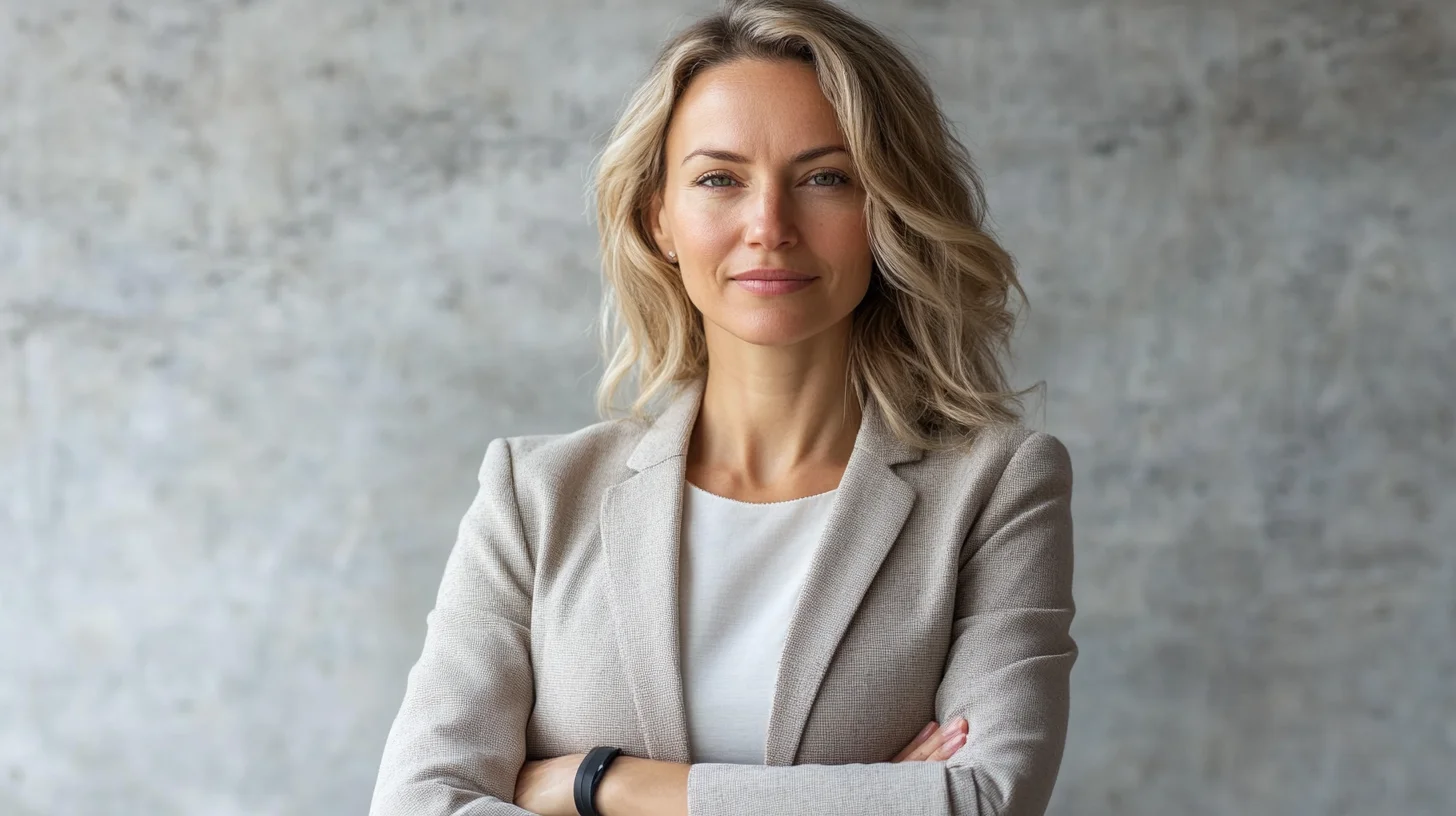 Business card headshot session at Photography Shark studio — professional in mid-tone gray background, clean tight crop suitable for 300dpi print reproduction